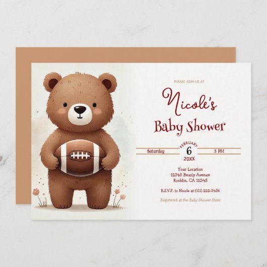 水の色のサッカーテディベア赤ちゃんシャワー 招待状