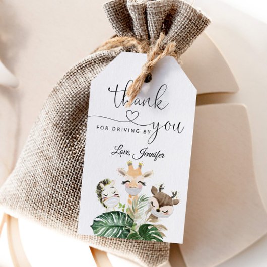 水の色のサファリ動物の赤ちゃんシャワーのドライブ ギフトタグ