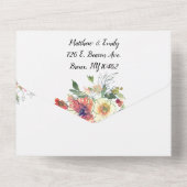 水の色のシンプルフローラミニマルのほこりっぽいピンクすべて オールインワン招待状 (裏面)