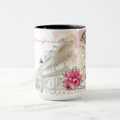 水の色のスケッチと女性コーヒーとパリ市 マグカップ (中央)