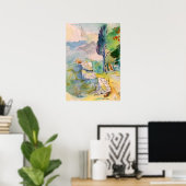 水の色のスケッチに古い壁を取り付け山 ポスター (ホームオフィス)