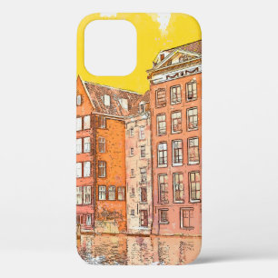 水の色のスケッチまたは伝統的イラストレーション iPhone 12ケース