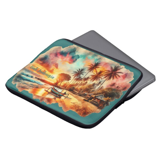 水の色のスケッチバリインドネシアトロピカル | ラップトップスリーブ (正面上部)