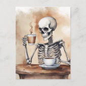 水の色のスケルトンがコーヒーを楽しむ ポストカード (正面)