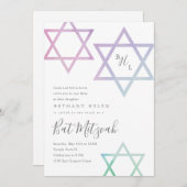 水の色のスターのデイビッドバルミツワー招待 招待状 (正面/裏面)