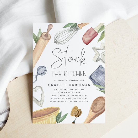 水の色のストックモダンキッチンカップルのシャワー 招待状