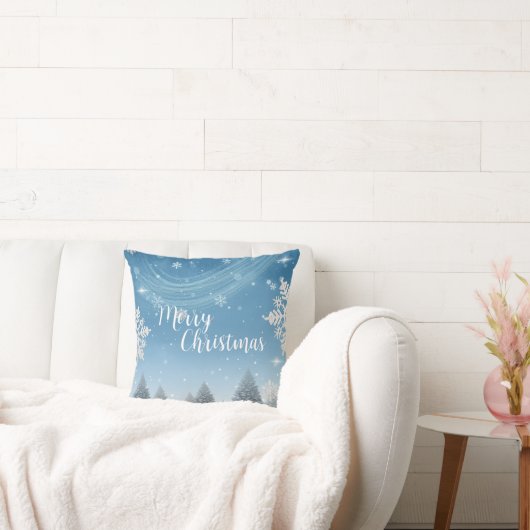 水の色のスノーフレークのクリスマスツリーメリーホリデーパーティー クッション (ソファ)