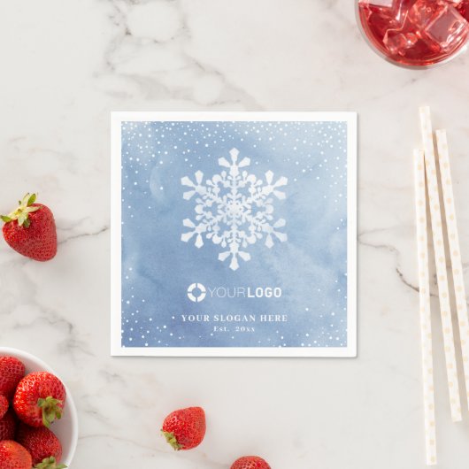 水の色のスノーフレーク会社のロゴブルー・クリスマス スタンダードカクテルナプキン (インサイチュ)