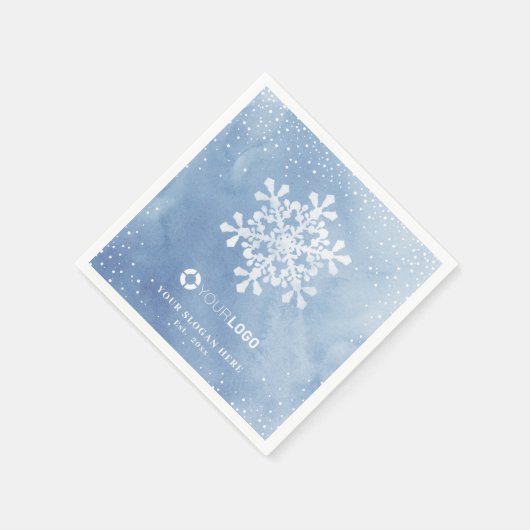 水の色のスノーフレーク会社のロゴブルー・クリスマス スタンダードカクテルナプキン (角)