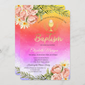 水の色のスプラッシュグラデーション絵を描バプテスマ 招待状 (正面/裏面)