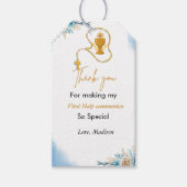 水の色のスプラッシュ最初の聖感謝してい聖交与 ギフトタグ (正面)