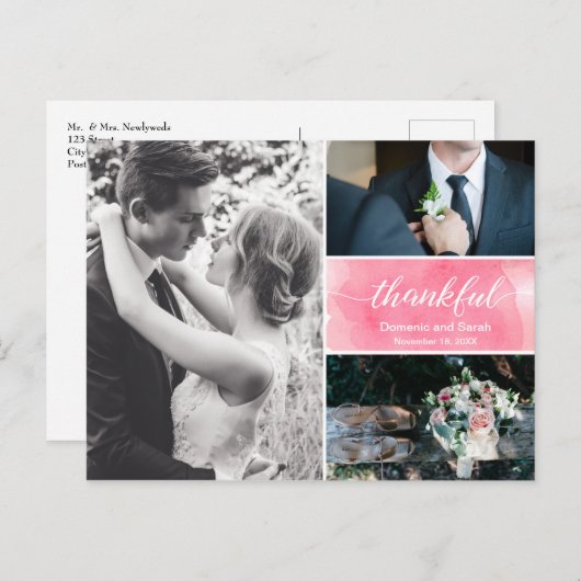 水の色のスプラッシュ結婚の感謝の写真コラージュ 案内ポストカード (正面/裏面)