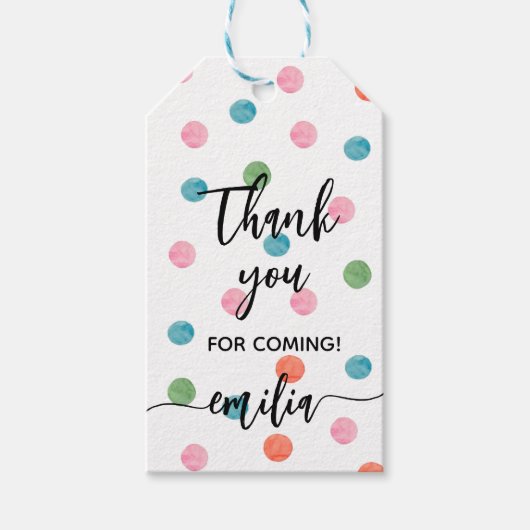 水の色のスポットありがとうござ来うパーティー ギフトタグ (正面)