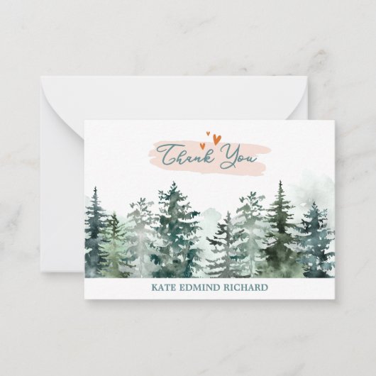 水の色のセージ緑の森の松の赤ちゃんシャワー ノートカード (正面)