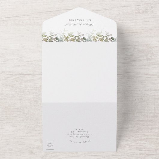 水の色のセージ離れrsvp添付結婚s オールインワン招待状 (外側)