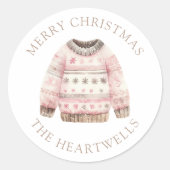 水の色のセーターパーソナライズされたメリークリスマス ラウンドシール (正面)