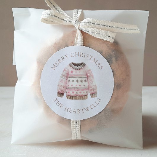 水の色のセーターパーソナライズされたメリークリスマス ラウンドシール