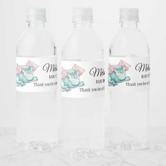 水の色のターコイズ眠るドラゴンベビーシャワー ペットボトルラベル (ボトル)