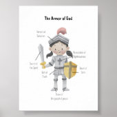 水の色のダークヘアガール神の武具プリント ポスター (正面)