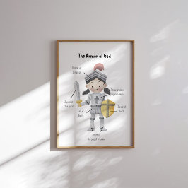 水の色のダークヘアガール神の武具プリント ポスター