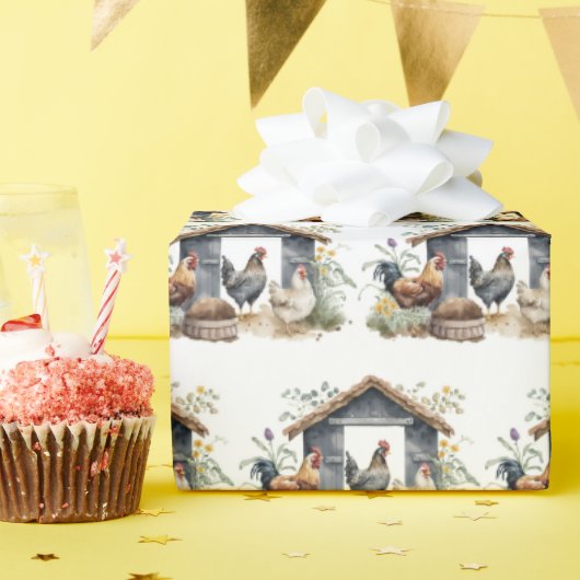 水の色のチキンin Coop ラッピングペーパー (誕生日パーティー)