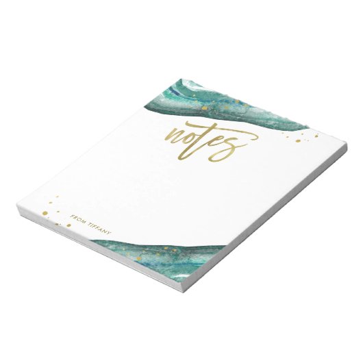 水の色のティール(緑がかった色)と金ゴールドのゲーデノート ノートパッド (回転)
