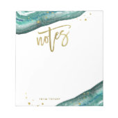 水の色のティール(緑がかった色)と金ゴールドのゲーデノート ノートパッド (正面)