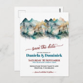 水の色のティール（緑がかった色）山の結婚式の日付を保存 ポストカード (正面/裏面)