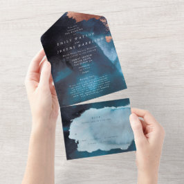 水の色のテクスチャMoodyバラ金ゴールドネイビー結婚ズ オールインワン招待状