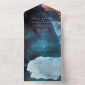 水の色のテクスチャMoodyバラ金ゴールドネイビー結婚ズ オールインワン招待状 (内側)