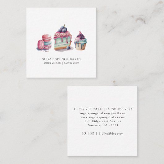 水の色のデザートのパティシシェフベイカー スクエア名刺 (正面/裏面)