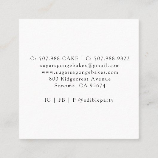 水の色のデザートのパティシシェフベイカー スクエア名刺 (裏面)