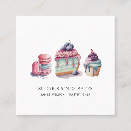水の色のデザートのパティシシェフベイカー スクエア名刺 (正面)