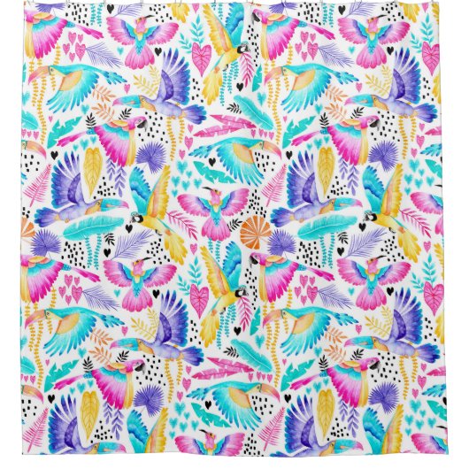 水の色のトゥーカン,マックス+ハミングバーズジャングル シャワーカーテン (正面)