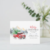 水の色のトラックと木のメリークリスマス シーズンポストカード (スタンド正面)