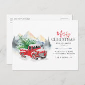 水の色のトラックと木のメリークリスマス シーズンポストカード (正面/裏面)