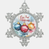 水の色のトリオクリスマスボードブルのオーナメント スノーフレークピューターオーナメント (正面)