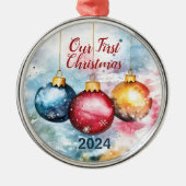 水の色のトリオクリスマスボードブルのオーナメント メタルオーナメント (正面)