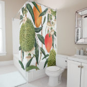 水の色のトロピカルドリアン、マンゴーのパターン。 シャワーカーテン (インサイチュ)