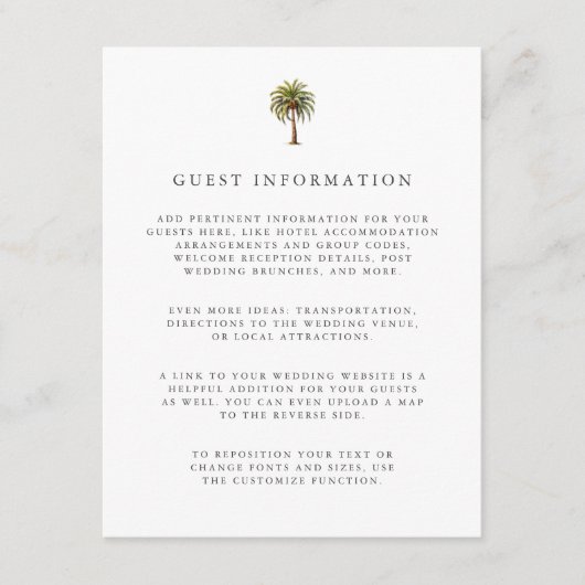 水の色のトロピカルパームツリーゲスト詳細 エンクロージャーカード (正面)