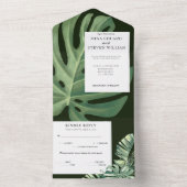 水の色のトロピカルモ結婚ンステラの全てが一つ オールインワン招待状 (内側)