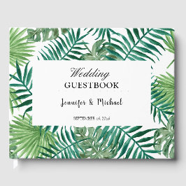 水の色のトロピカル葉なの新郎新婦結婚のs ゲストブック