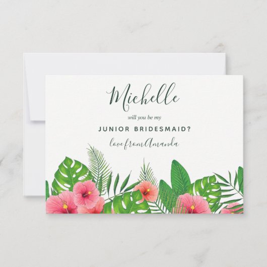 水の色のトロピカル葉なは私のジュニアの花嫁になる 招待状 (正面)