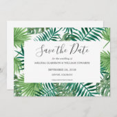 水の色のトロピカル葉な結婚式の日付を保存 セーブザデート (正面/裏面)