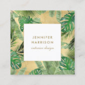 水の色のトロピカル葉金ゴールドのパタフェイクーン スクエア名刺 (正面)