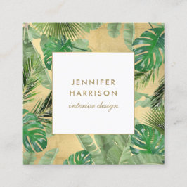 水の色のトロピカル葉金ゴールドのパタフェイクーン スクエア名刺