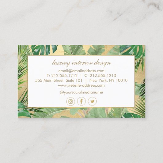 水の色のトロピカル葉金ゴールドのパタフェイクーン 名刺 (裏面)