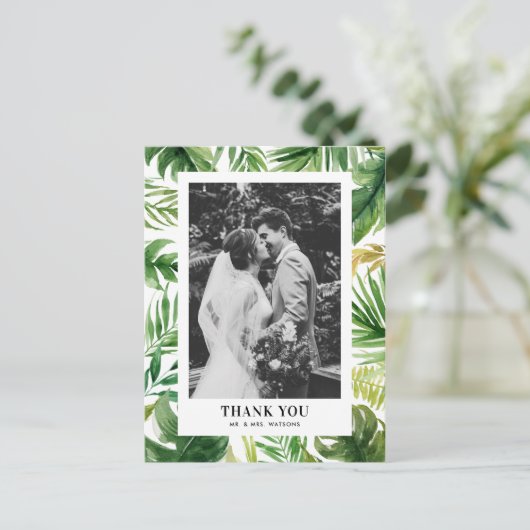 水の色のトロピカル離れ写真の結婚ありがとう ポストカード (スタンド正面)