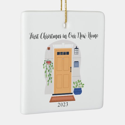 水の色のドアの初めてのクリスマスを私たちの新しい家 セラミックオーナメント (右)
