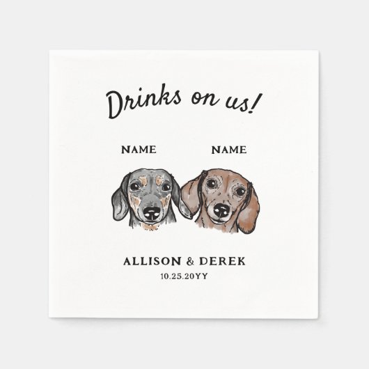 水の色のドリンクUs Dachshund Dog 結婚's スタンダードカクテルナプキン (正面)